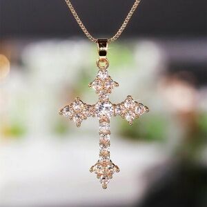 Rhinestone Cross Pendant Necklace for Women and little girls